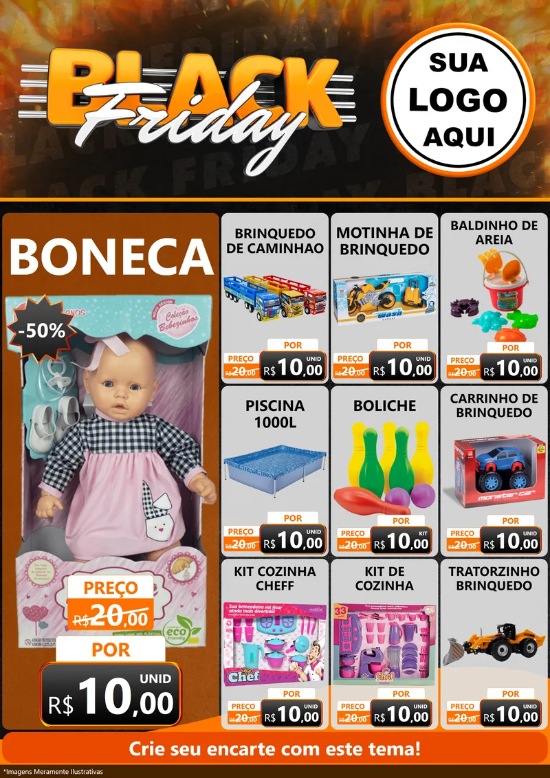 Modelo de Encarte para Encarte A4 Vertical com o tema Black Friday para Brinquedos