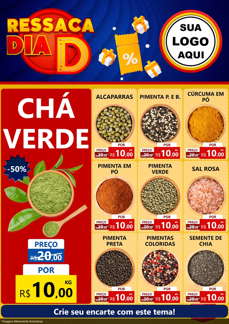 Modelo de Encarte para Encarte A4 Vertical com o tema Ressaca Dia D para Produtos Naturais