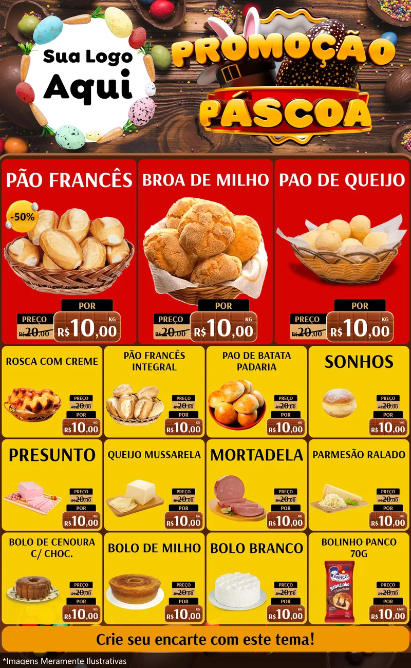 Modelo de Encarte para Encarte Grande com o tema Promoção Páscoa para Padaria