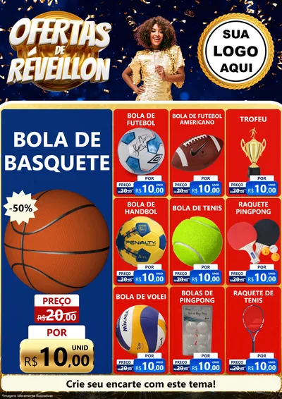 Modelo de Encarte para Encarte A4 Vertical com o tema Ofertas de Réveillon para Artigos Esportivos