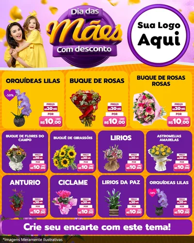 Modelo de Rede Social para Feed Instagram com o tema Dia das Mães com Desconto para Floricultura e jardim