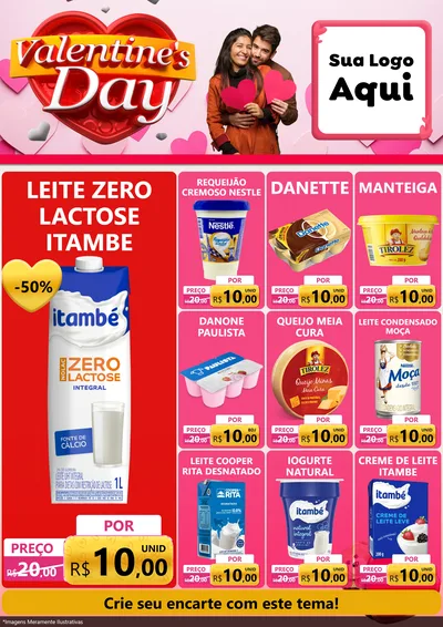 Modelo de Encarte para Encarte A4 Vertical com o tema Valentine's Day para Frios e Laticínios