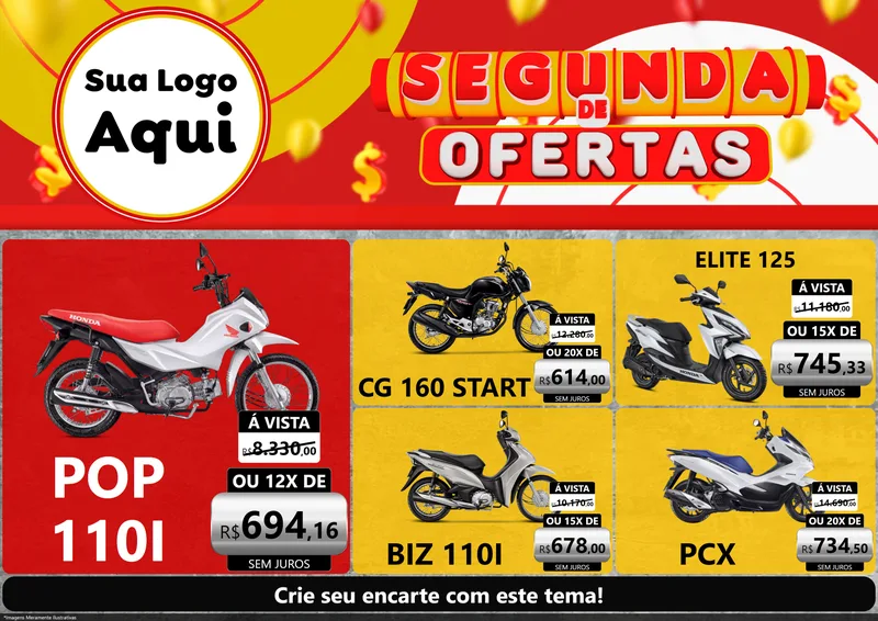 Modelo de Encarte para Encarte A4 Horizontal com o tema Segunda de Ofertas para Concessionaria de Motos