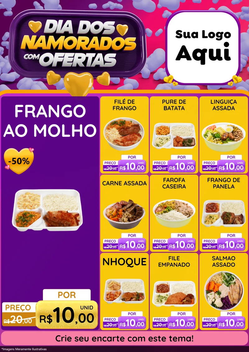 Modelo de Encarte para Encarte A4 Vertical com o tema Dia Dos Namorados Com Ofertas para Restaurante