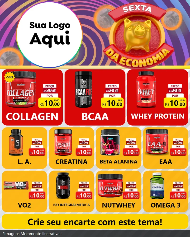 Modelo de Rede Social para Feed Instagram com o tema Sexta da Economia para Suplementos alimentares