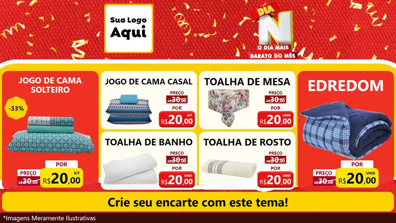 Modelo de TV para TV Horizontal com o tema Dia N o Dia Mais Barato do Mês para Cama, Mesa e Banho