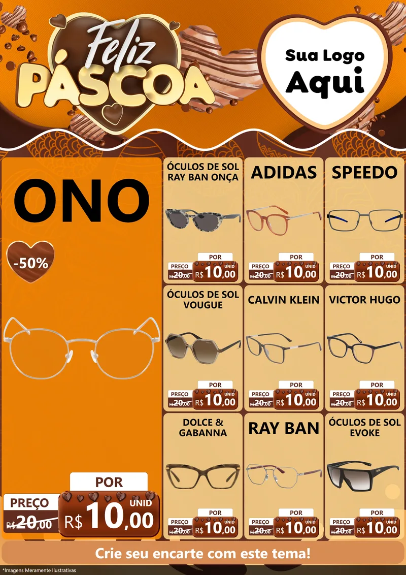Modelo de Encarte para Encarte A4 Vertical com o tema Feliz Páscoa para Óticas