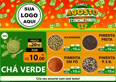Modelo de Encarte para Encarte A4 Horizontal com o tema Comece Agosto Economizando para Produtos Naturais