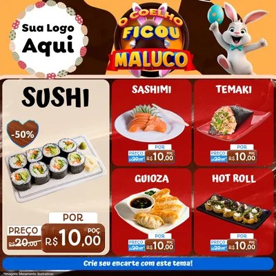 Modelo de Rede Social para Feed Facebook com o tema O Coelho Ficou Maluco - Páscoa para Comida japonesa