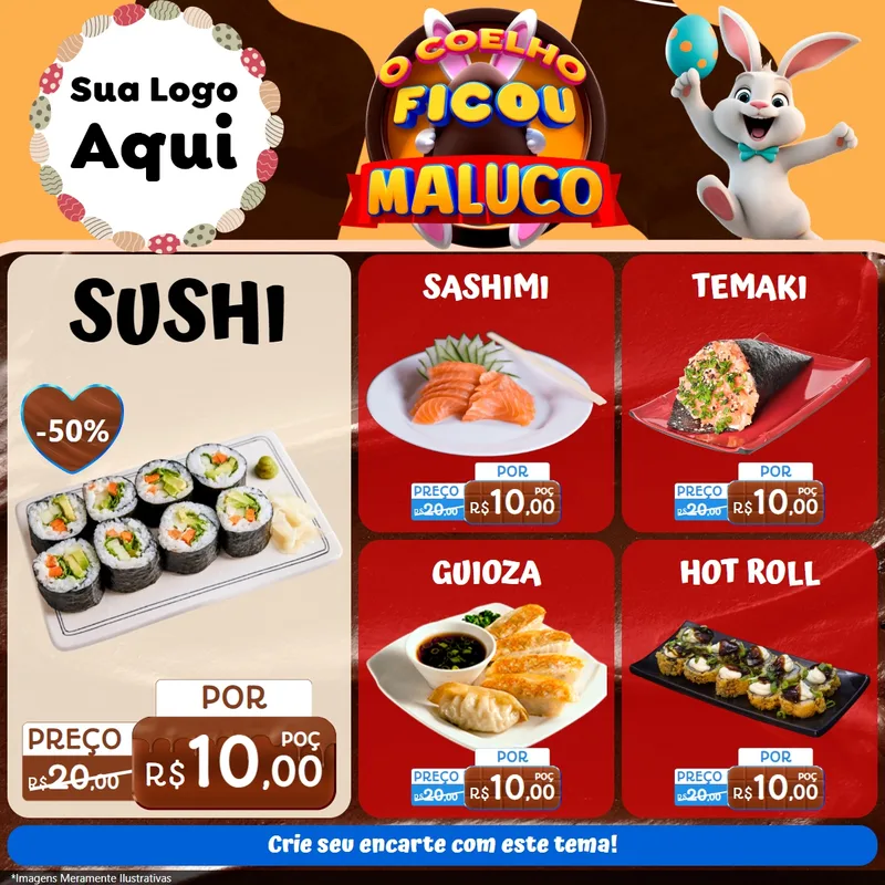Modelo de Rede Social para Feed Facebook com o tema O Coelho Ficou Maluco - Páscoa para Comida japonesa