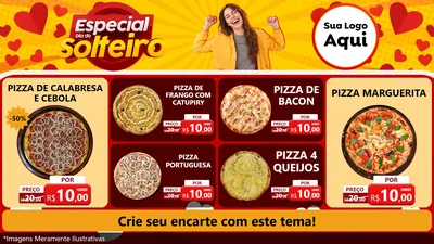 Modelo de TV para TV Horizontal com o tema Especial Dia do Solteiro para Pizzaria