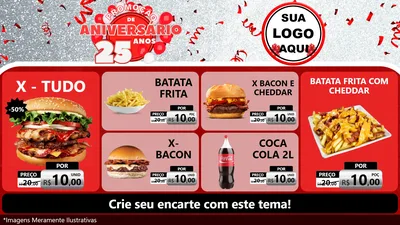Modelo de TV para TV Horizontal com o tema Promoção de Aniversário - 25Anos para Hamburgueria