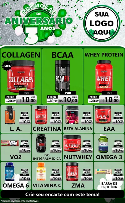 Modelo de Encarte para Encarte Grande com o tema Promoção de Aniversário - 3 Anos para Suplementos alimentares