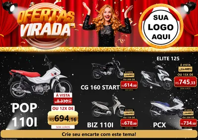 Modelo de Encarte para Encarte A4 Horizontal com o tema Ofertas da Virada para Concessionaria de Motos