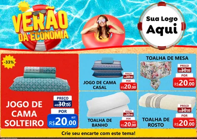 Modelo de Encarte para Encarte A4 Horizontal com o tema Verão da Economia para Cama, Mesa e Banho
