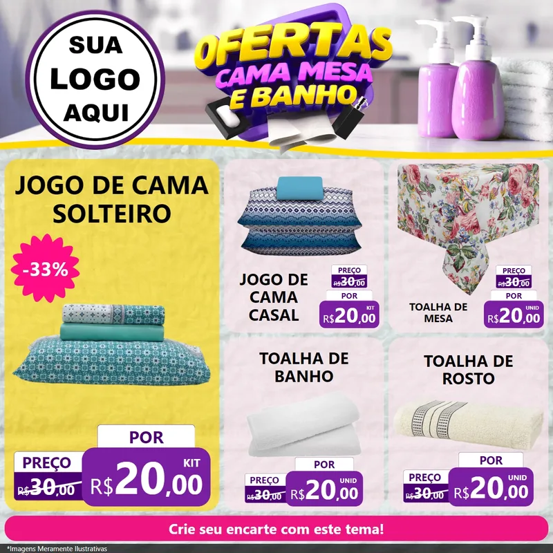 Modelo de Rede Social para Feed Facebook com o tema Ofertas Cama, Mesa e Banho para Cama, Mesa e Banho