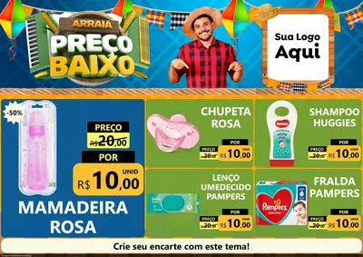 Modelo de Encarte para Encarte A4 Horizontal com o tema Arraiá de Preço Baixo - Junina para Bebês
