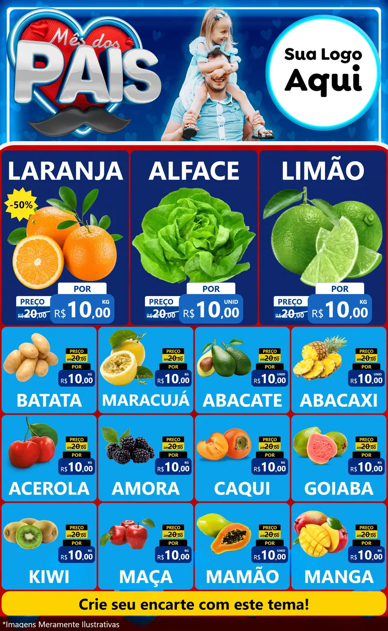 Modelo de Encarte para Encarte Grande com o tema Mês Dos Pais para Hortifrúti