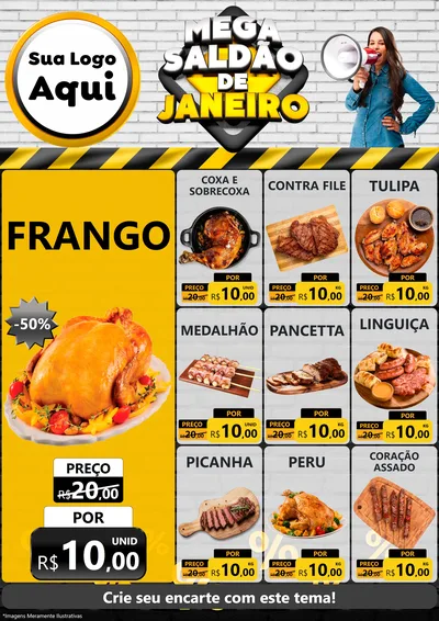 Modelo de Encarte para Encarte A4 Vertical com o tema Mega Saldão de Janeiro para Assados