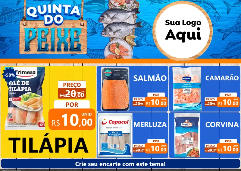 Modelo de Encarte para Encarte A4 Horizontal com o tema Quinta do Peixe para Peixaria