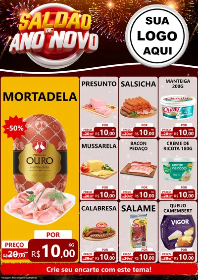 Modelo de Encarte para Encarte A4 Vertical com o tema Saldão de Ano Novo para Frios e Laticínios