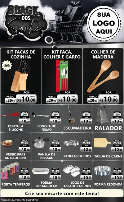 Modelo de Encarte para Encarte Grande com o tema Black dos Sonhos para Utilidades Domésticas