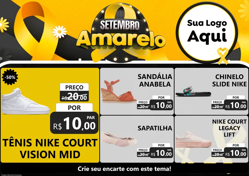 Modelo de Encarte para Encarte A4 Horizontal com o tema Setembro Amarelo para Calçados