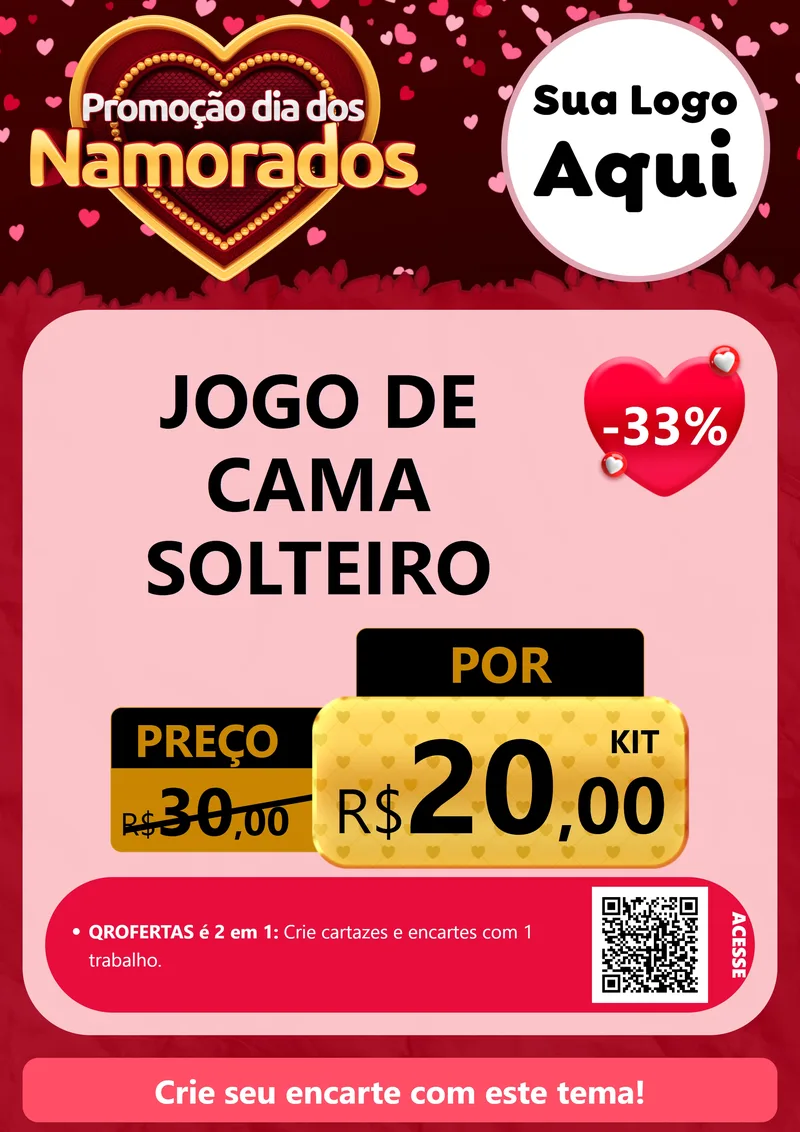 Modelo de Cartaz para Cartaz A4 Vertical com o tema Promoção Dia Dos Namorados para Cama, Mesa e Banho