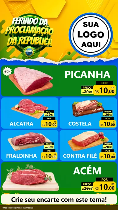 Modelo de TV para TV Vertical com o tema Feriado da Proclamação da República para Açougue