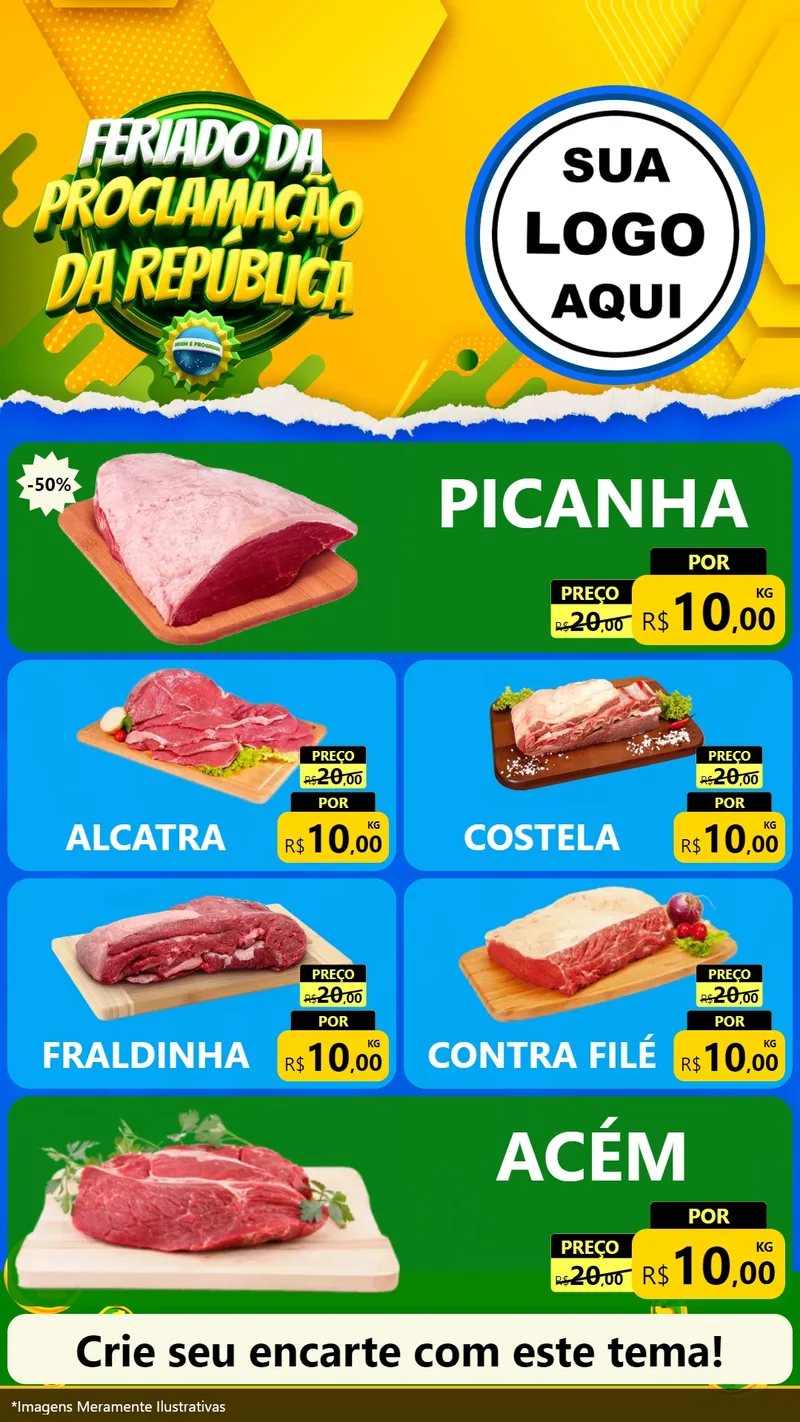 Modelo de TV para TV Vertical com o tema Feriado da Proclamação da República para Açougue