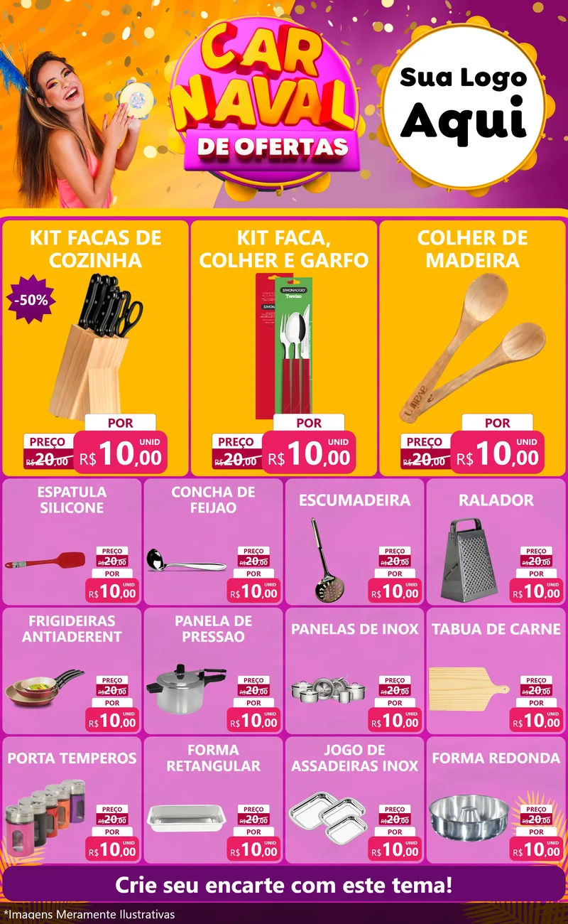 Modelo de Encarte para Encarte Grande com o tema Carnaval de Ofertas para Utilidades Domésticas