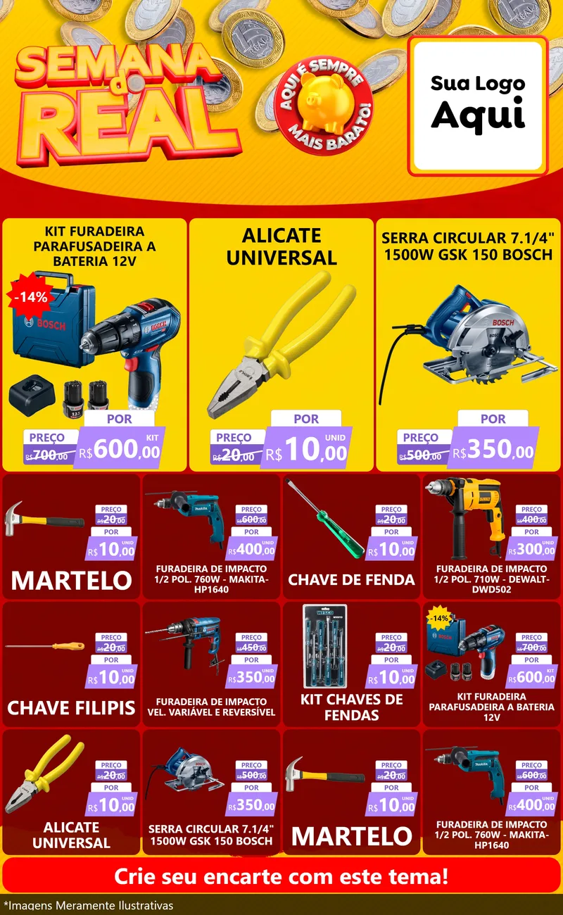 Modelo de Encarte para Encarte Grande com o tema Semana do Real para Maquinas e Ferramentas