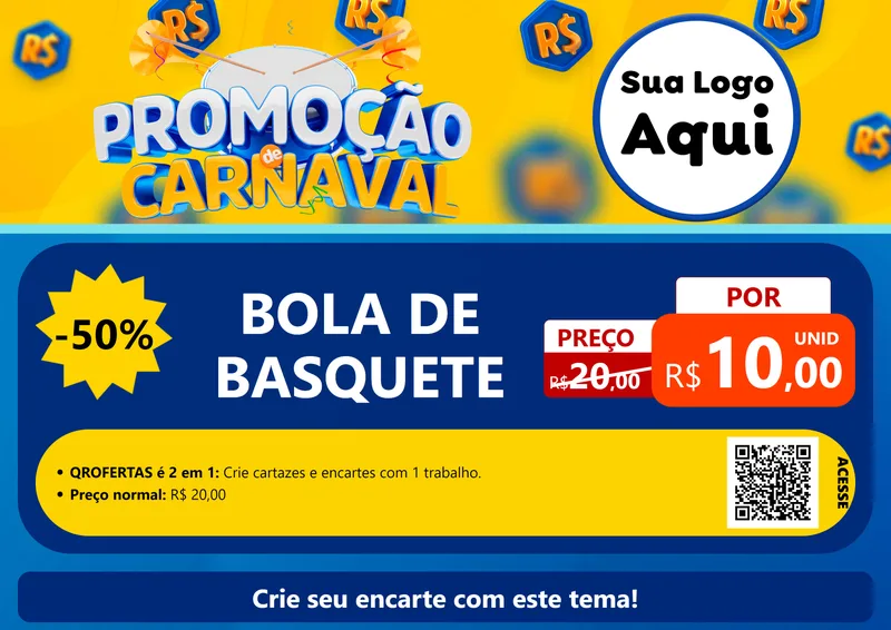 Modelo de Cartaz para Cartaz A4 Horizontal com o tema Promoção de Carnaval para Artigos Esportivos