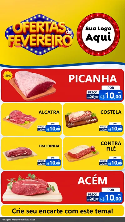 Modelo de TV para TV Vertical com o tema Ofertas de Fevereiro para Açougue