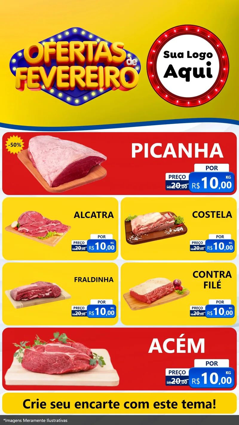 Modelo de TV para TV Vertical com o tema Ofertas de Fevereiro para Açougue
