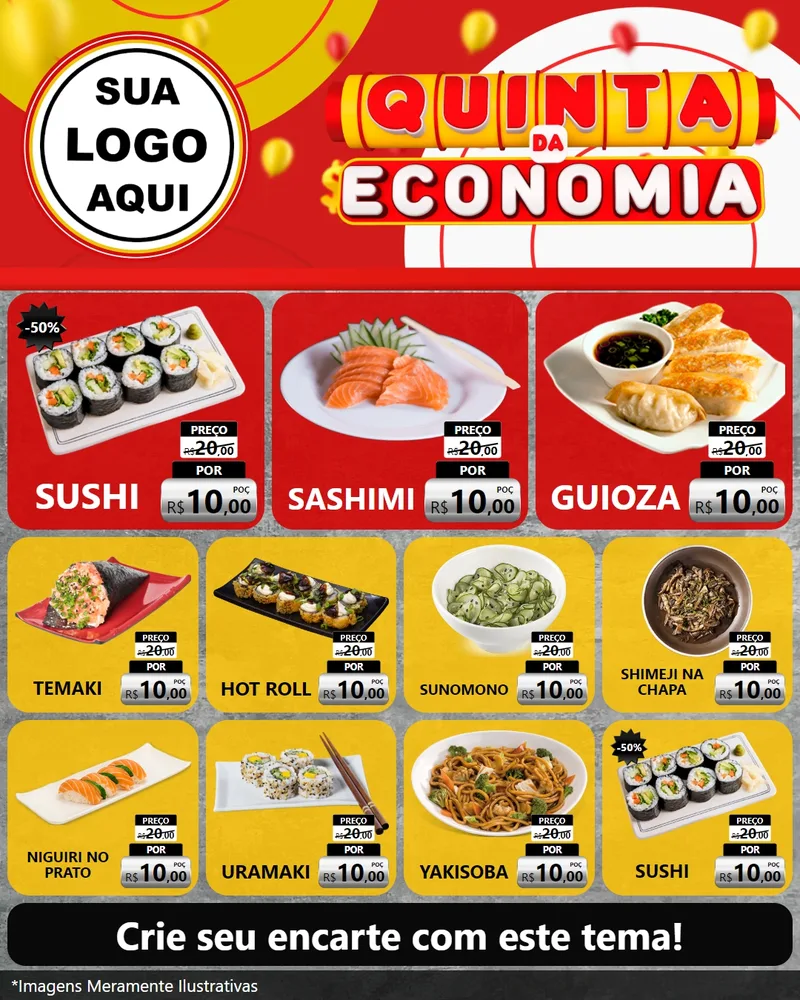 Modelo de Rede Social para Feed Instagram com o tema Quinta da Economia para Comida japonesa
