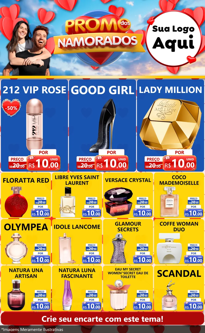 Modelo de Encarte para Encarte Grande com o tema Promo dos Namorados para Perfumes