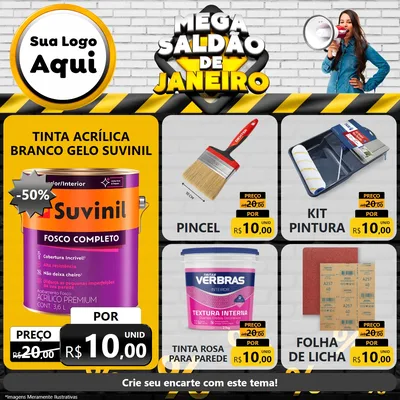 Modelo de Rede Social para Feed Facebook com o tema Mega Saldão de Janeiro para Tintas e Ferramentas