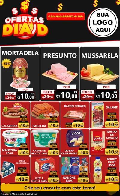 Modelo de Encarte para Encarte Grande com o tema Ofertas Dia D para Frios e Laticínios