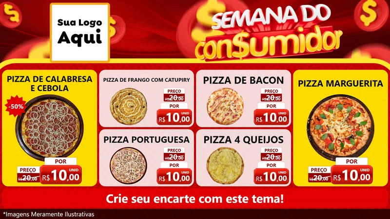Modelo de TV para TV Horizontal com o tema Semana do Consumidor para Pizzaria