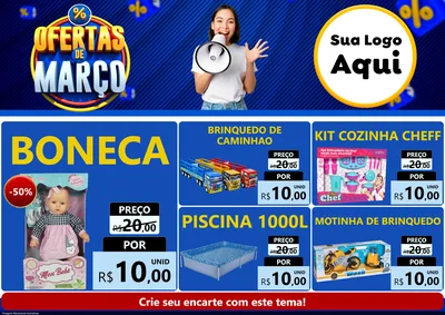 Modelo de Encarte para Encarte A4 Horizontal com o tema Ofertas de Março para Brinquedos