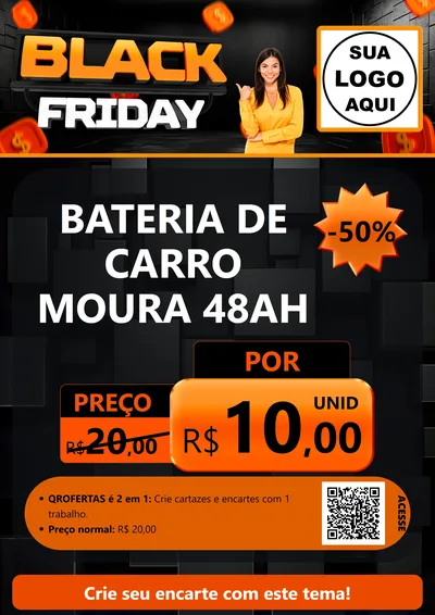 Modelo de Cartaz para Cartaz A4 Vertical com o tema Black Friday para Baterias Elétricas