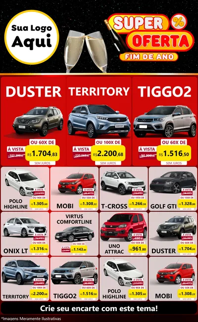 Modelo de Encarte para Encarte Grande com o tema Super Oferta Fim de Ano para Concessionaria de Carros