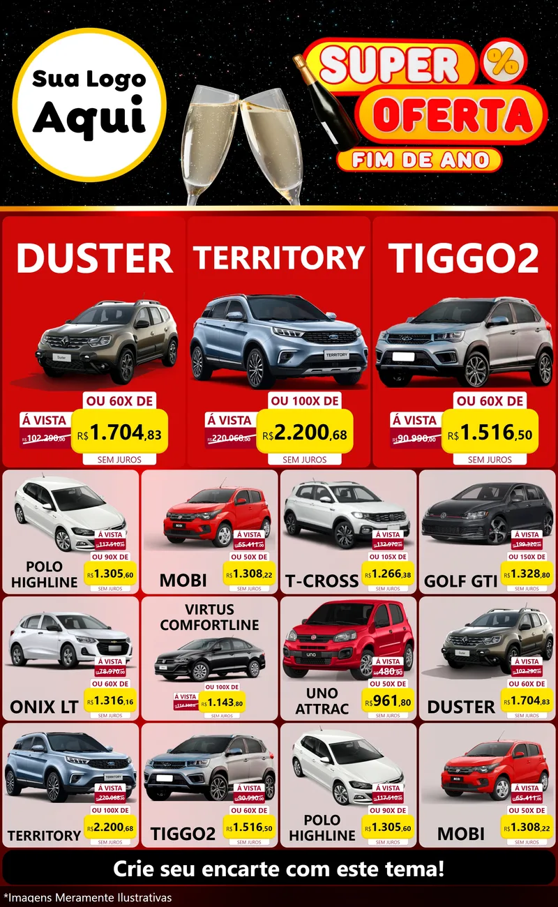 Modelo de Encarte para Encarte Grande com o tema Super Oferta Fim de Ano para Concessionaria de Carros