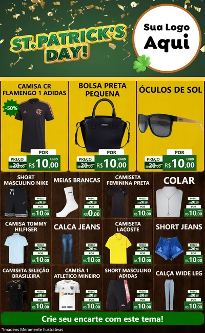 Modelo de Encarte para Encarte Grande com o tema St Patriks Day para Roupas e acessórios