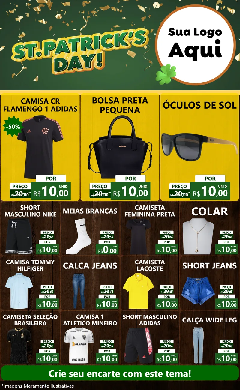 Modelo de Encarte para Encarte Grande com o tema St Patriks Day para Roupas e acessórios