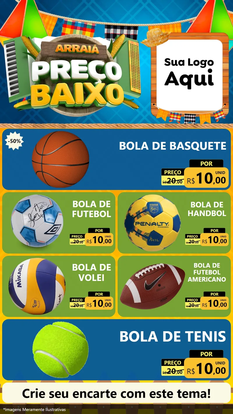 Modelo de TV para TV Vertical com o tema Arraiá de Preço Baixo - Junina para Artigos Esportivos