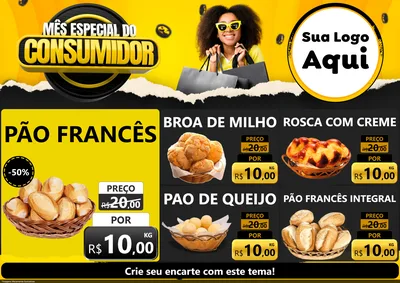 Modelo de Encarte para Encarte A4 Horizontal com o tema Mês Especial do Consumidor para Padaria