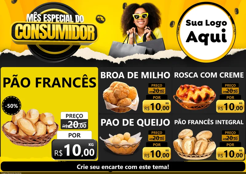 Modelo de Encarte para Encarte A4 Horizontal com o tema Mês Especial do Consumidor para Padaria
