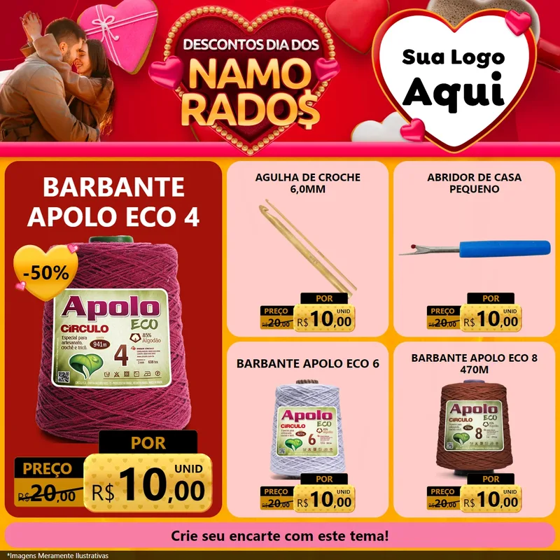 Modelo de Rede Social para Feed Facebook com o tema Descontos Dia dos Namorados para Armarinho e Aviamentos